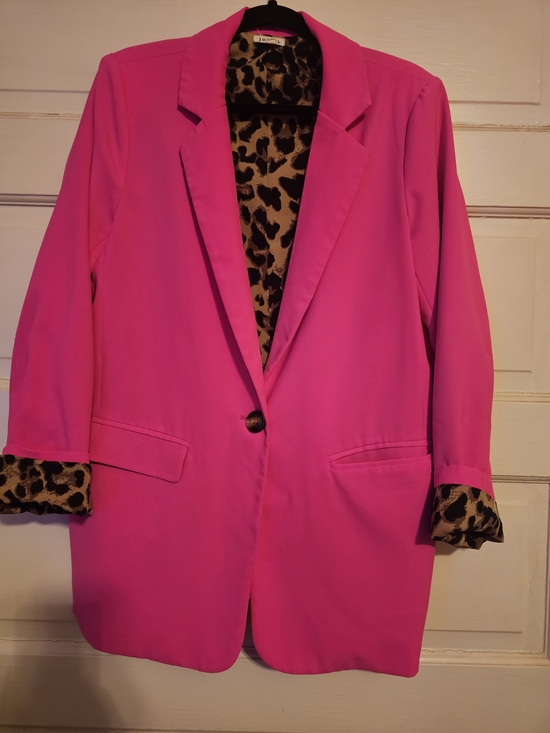 JODIFL Jackets & Blazers - JODIFL Hot Pink Women's Blazer with Leopard Print Lining